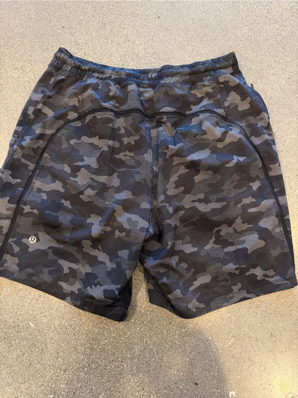 Lululemon Men's Black/Grey Camo Athletic Shorts with liner